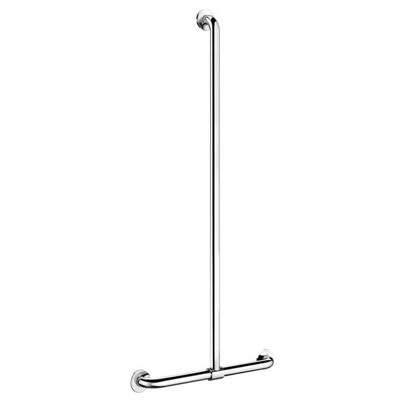 T-shaped stainless steel grab bar with sliding vertical bar, bright