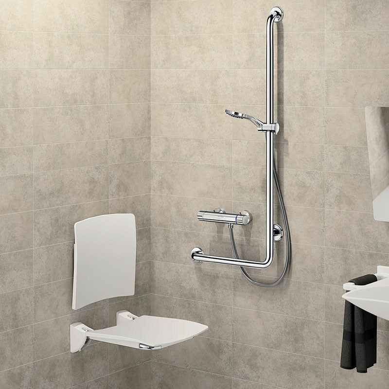 L-shaped stainless steel grab bar, bright, H. 750mm