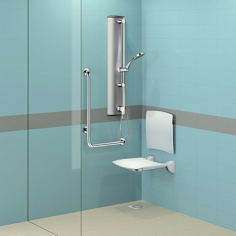 L-shaped stainless steel shower grab bar, bright, H. 1,150mm