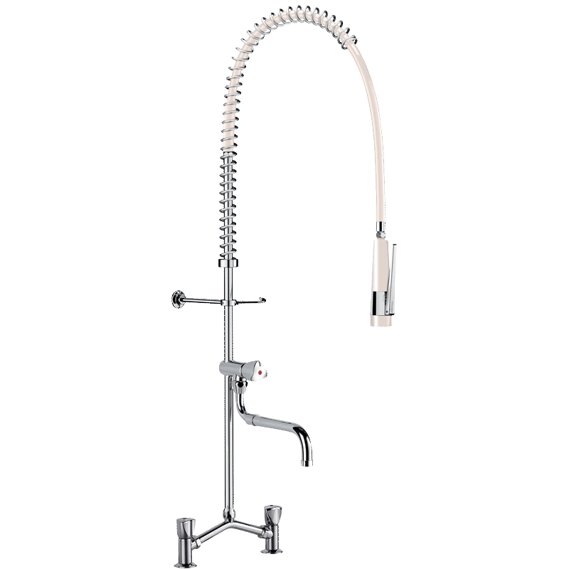 Twin hole pre-rinse set with mixer and telescopic spout