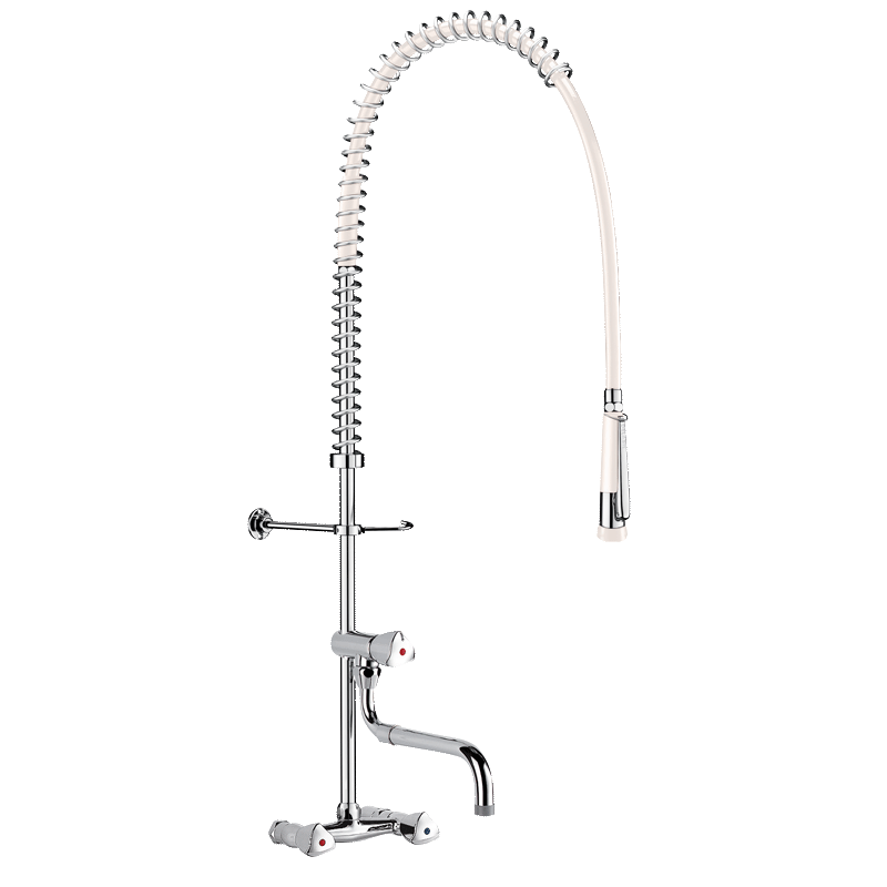 Wall-mounted pre-rinse set with mixer and telescopic spout