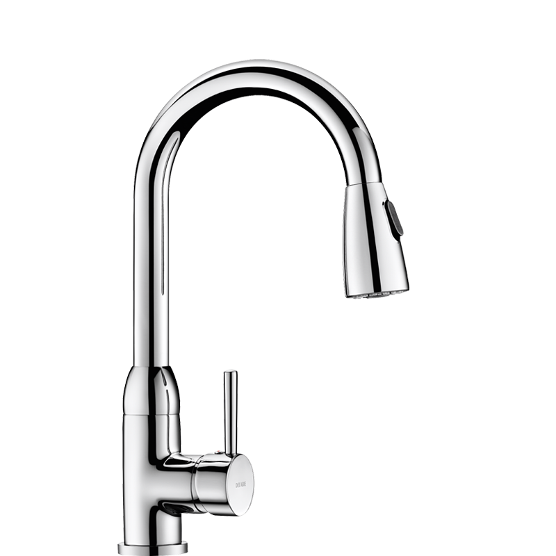 Mechanical mixer with retracting hand spray