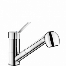 Pressure-balancing mixer with retracting hand spray