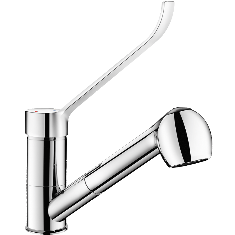 Pressure-balancing mixer with retracting hand spray