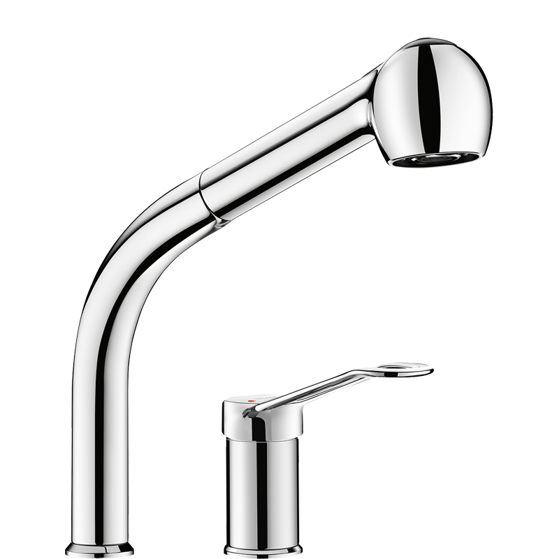 Mechanical mixer set and column with retracting hand spray