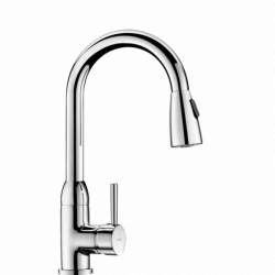 Mechanical mixer with retracting hand spray