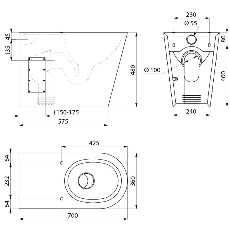 700 P floor-standing WC pan - scheme