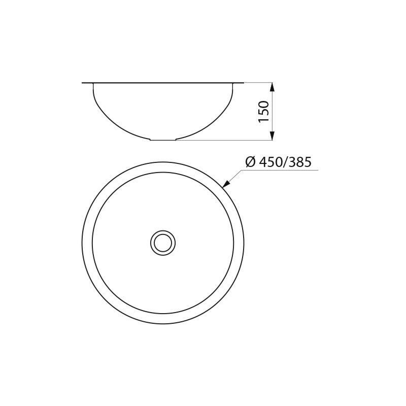 HEMI inset round washbasin Ø 385mm - scheme
