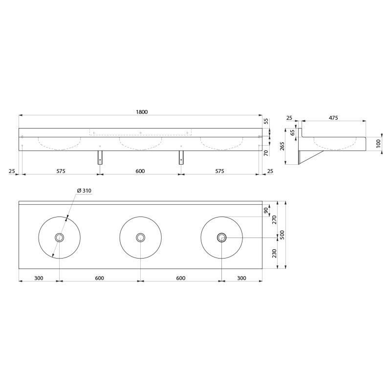 TRIPLO RP wall-mounted multiple washbasin - scheme