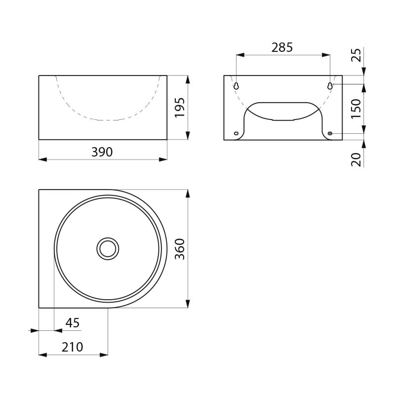 FACIL wall-mounted washbasin - scheme