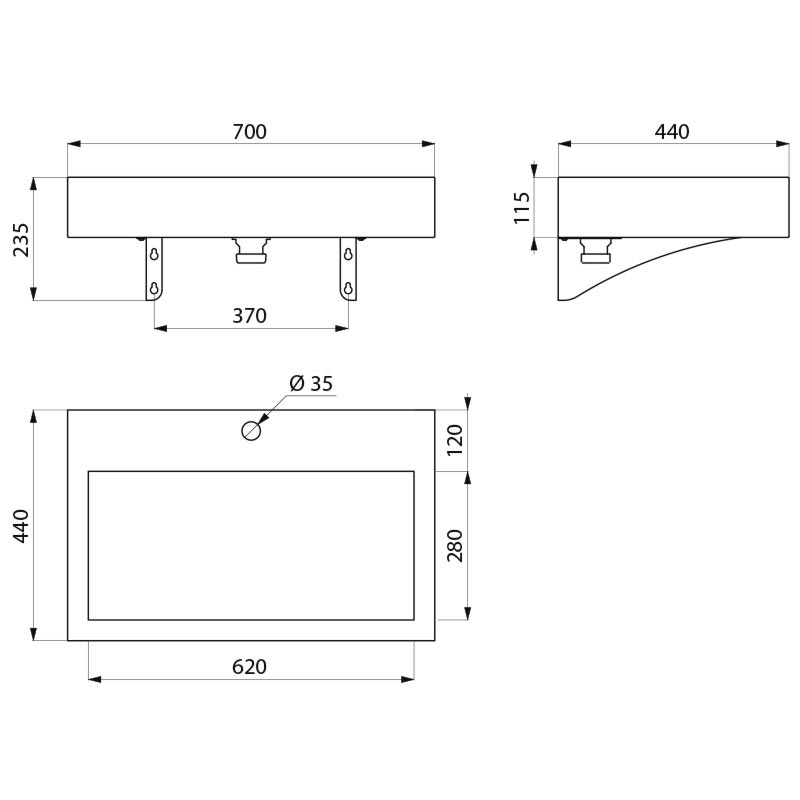 AQUEDUTO wall-mounted washbasin - scheme
