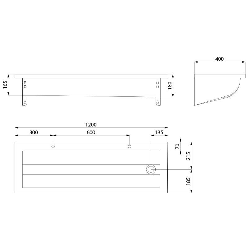 Wall-mounted CANAL wash trough - scheme