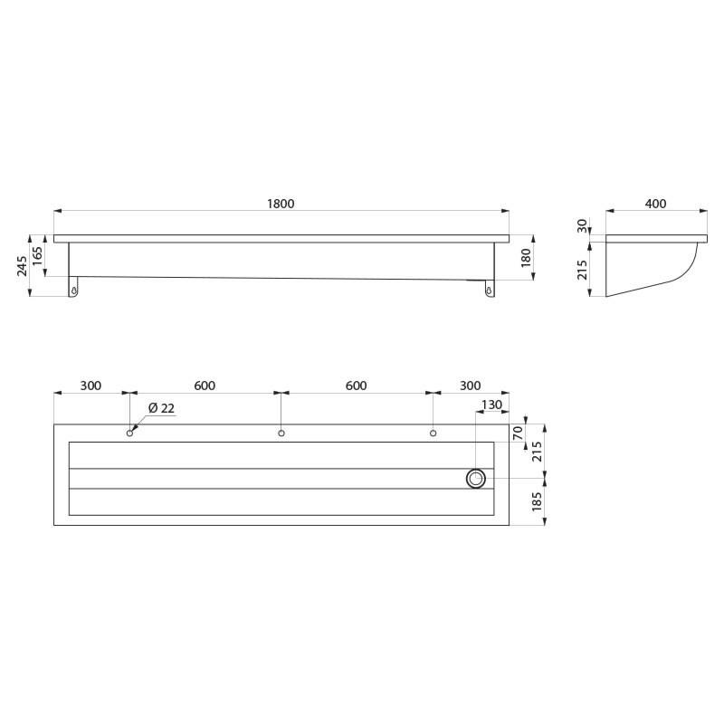 CANAL wall-mounted wash trough - scheme
