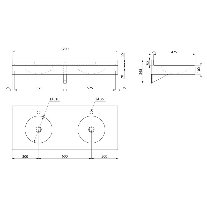 DUPLO RP wall-mounted multiple washbasin - scheme