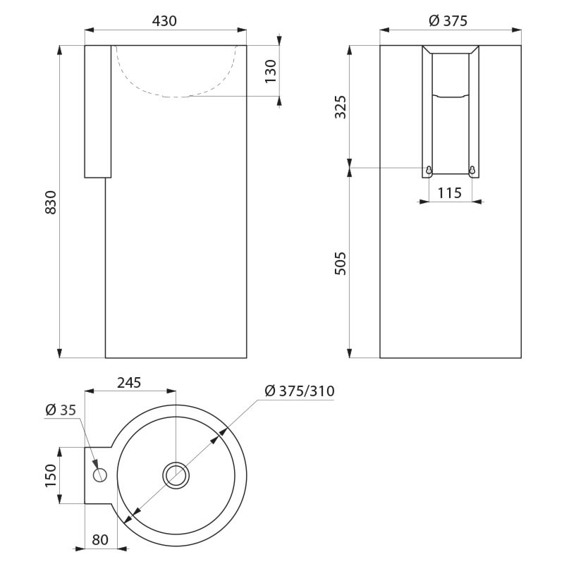 REDO-T floor-standing washbasin - scheme