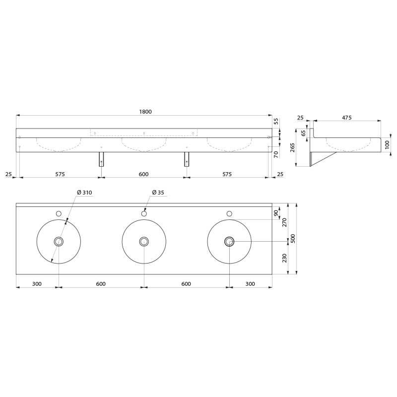 TRIPLO RP wall-mounted multiple washbasin - scheme