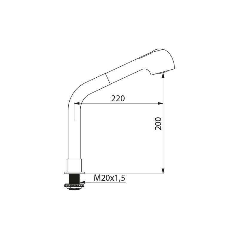 Swivelling column with retracting hand spray H. 200mm - scheme