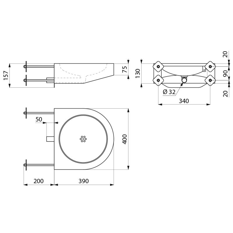 PMR XS TC wall-mounted washbasin - scheme