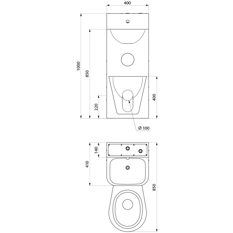 KOMPACT washbasin and wall-hung WC combination - scheme