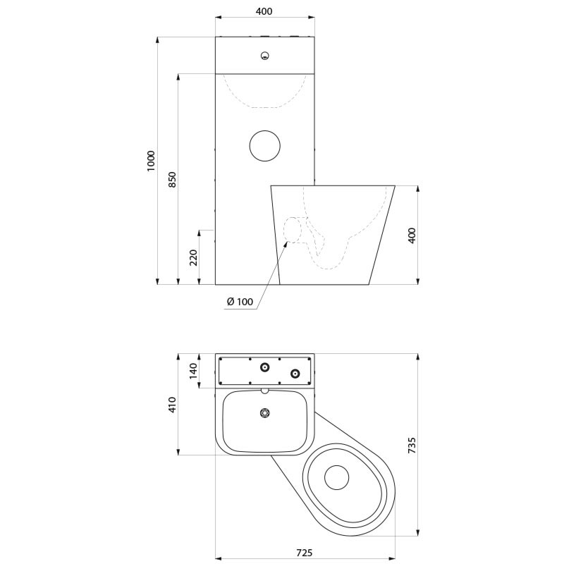 KOMPACT washbasin and floor-standing WC combination - scheme