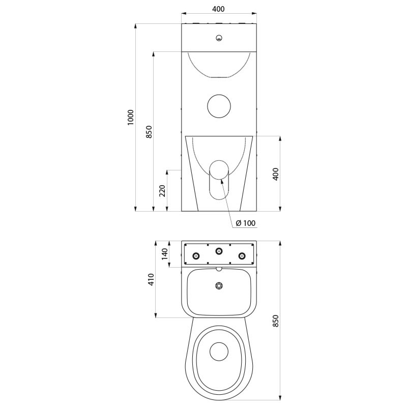 Combi KOMPACT HW/CW - washbasin and floor-standing WC pan - scheme