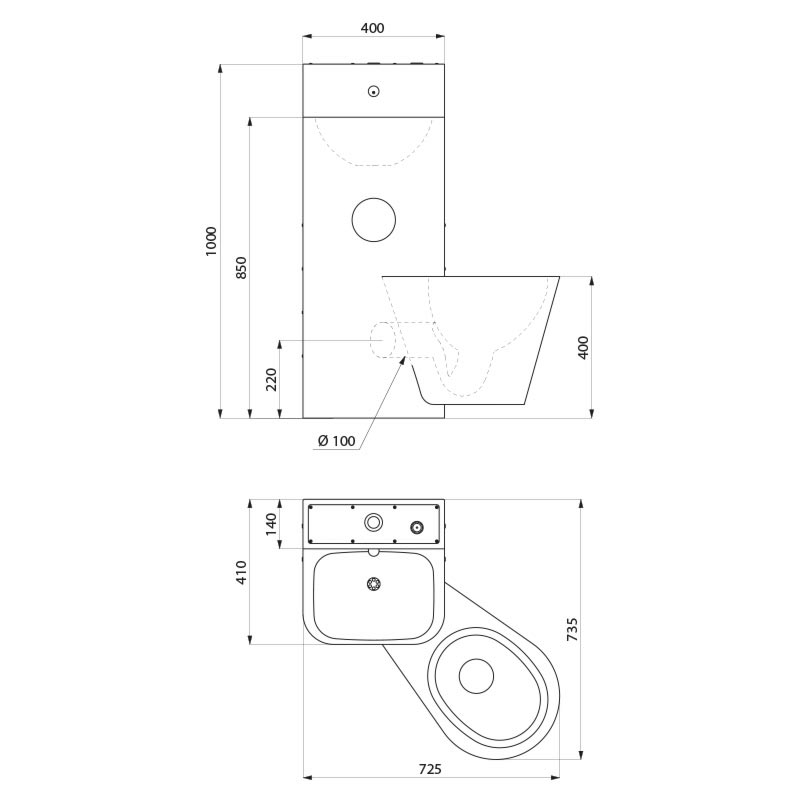 KOMPACT washbasin and wall-hung WC combination - scheme