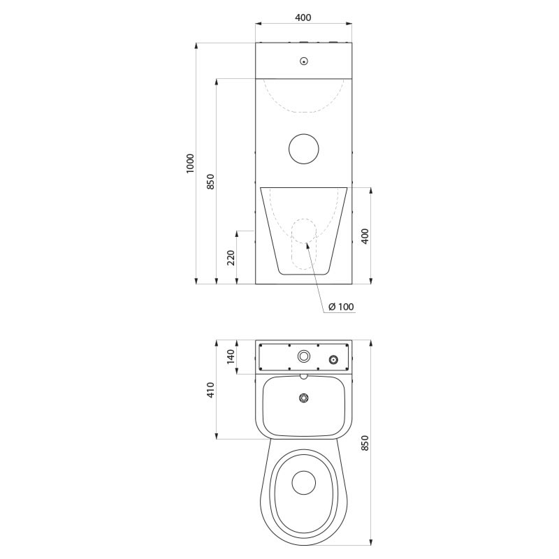 KOMPACT washbasin and wall-hung WC combination - scheme