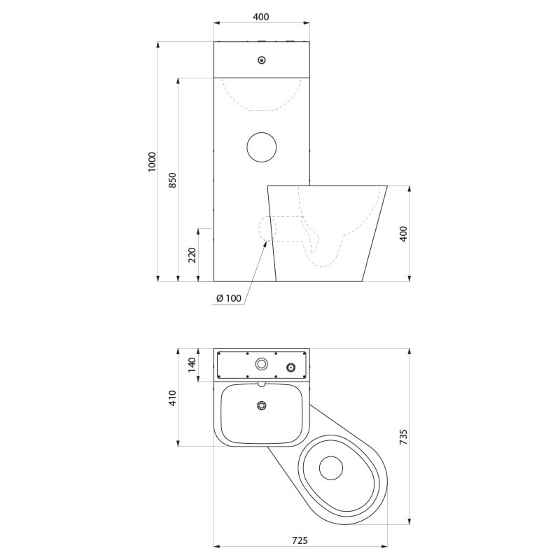 KOMPACT washbasin and floor-standing WC combination - scheme