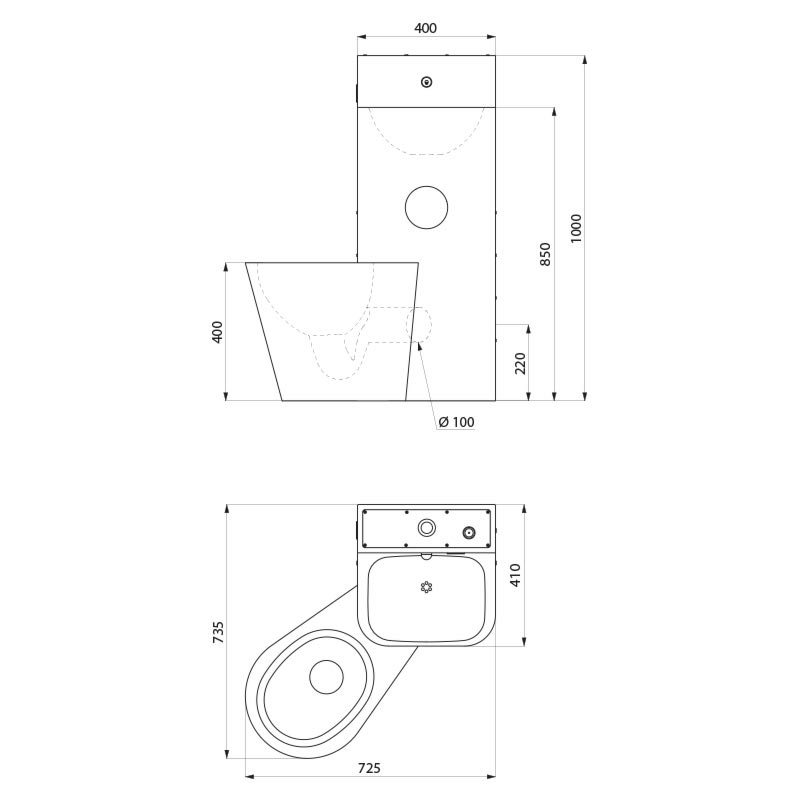 KOMPACT washbasin and floor-standing WC combination - scheme