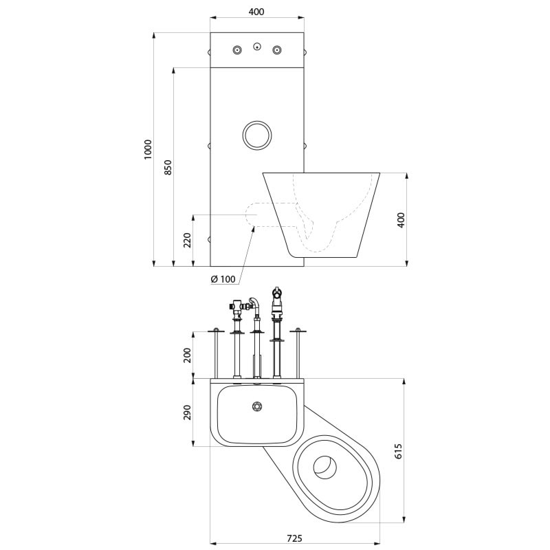 KOMPACT TC washbasin and wall-hung WC combination - scheme