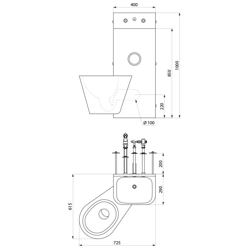KOMPACT TC washbasin and wall-hung WC combination - scheme