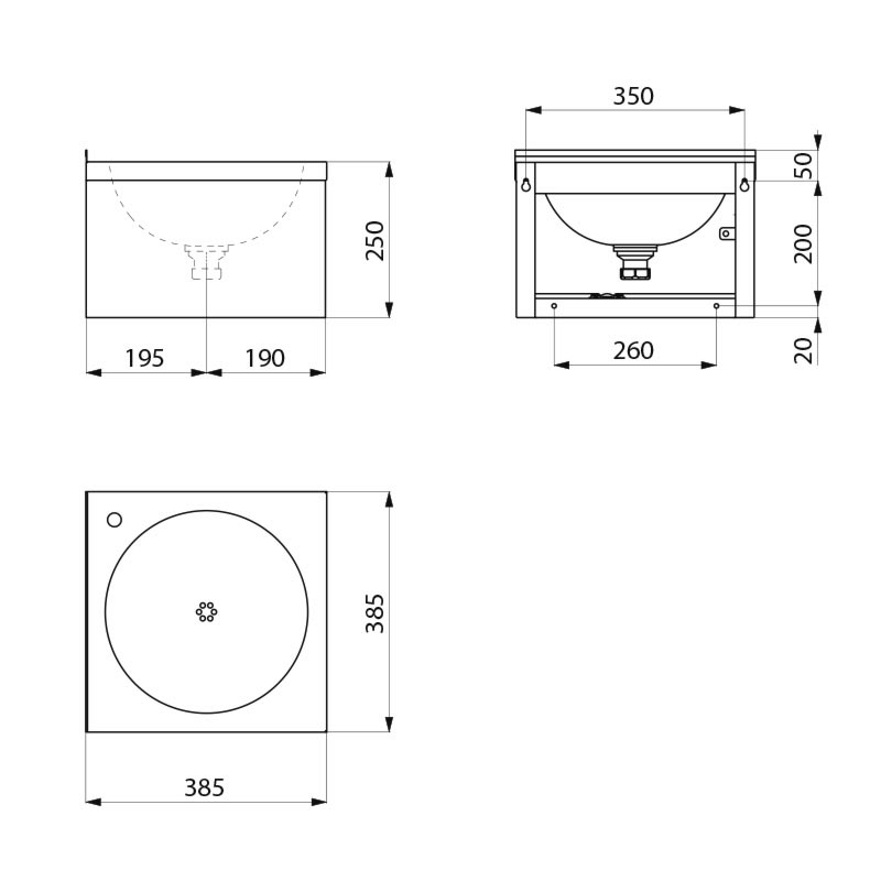 Wall-mounted SXS mechanical hand washbasin - scheme