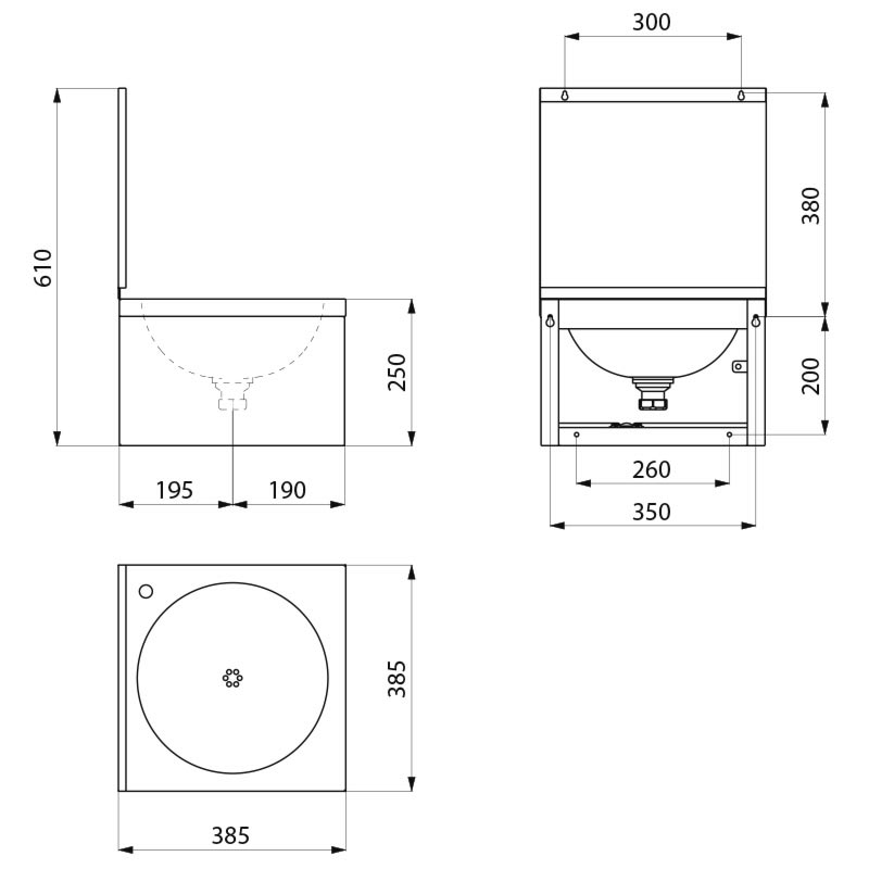 Wall-mounted SXS mechanical hand washbasin - scheme