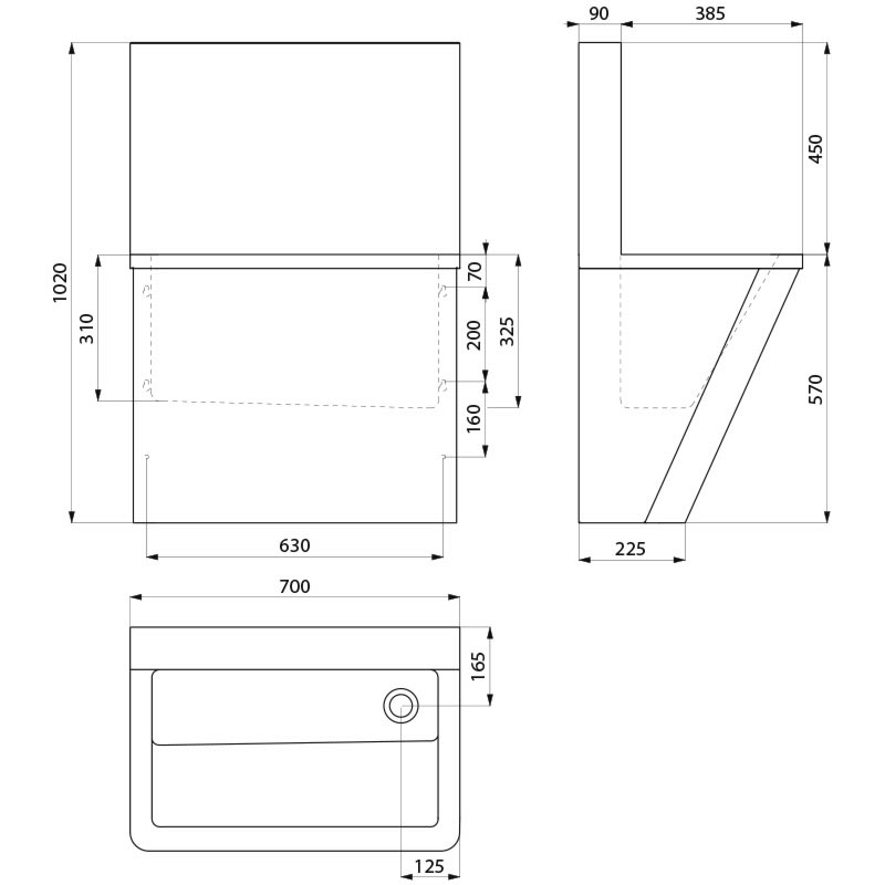 Surgical scrub-up trough with high upstand - scheme
