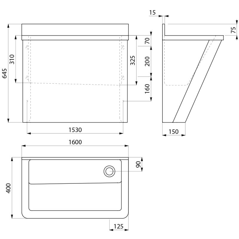Surgical scrub-up trough with low upstand - scheme