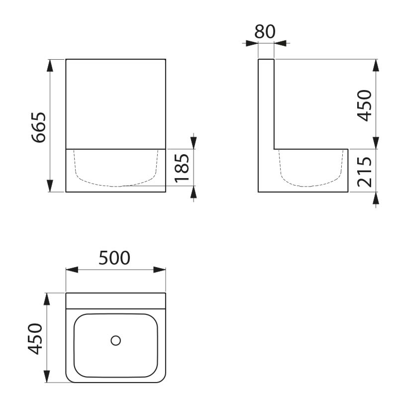 Hygiene washbasin with high upstand - scheme