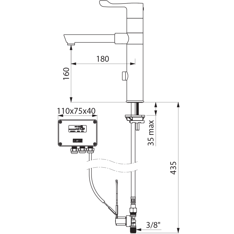 Electronic sink mixer with BIOCLIP removable spout - scheme