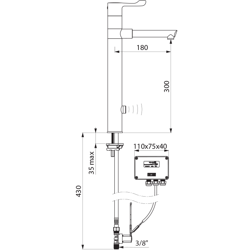 Electronic sink mixer with BIOCLIP removable spout - scheme