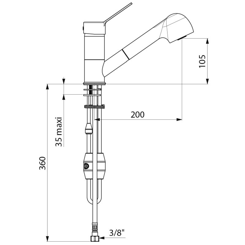 Mechanical mixer with retracting hand spray - scheme