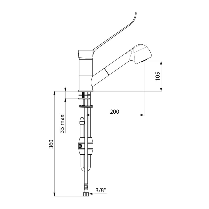 Pressure-balancing mixer with retracting hand spray - scheme