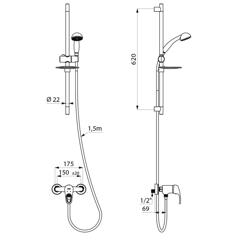 Shower riser kit with EP mechanical mixer - scheme