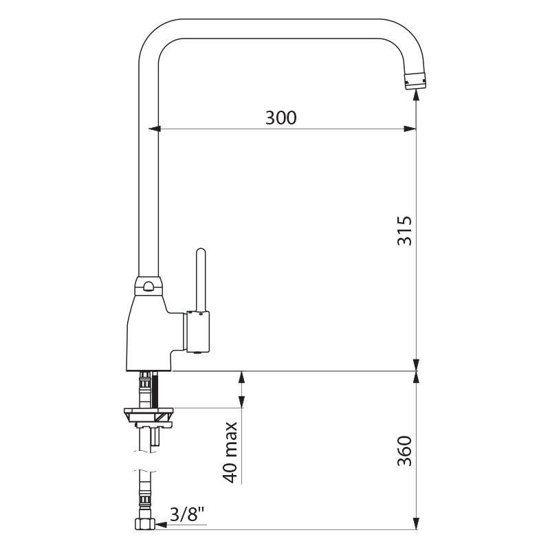 Deck-mounted single hole mixer - 20 lpm - scheme