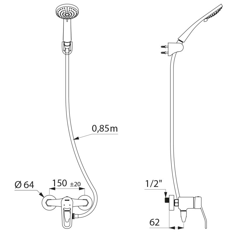 Auto-draining shower kit with EP mechanical mixer - scheme
