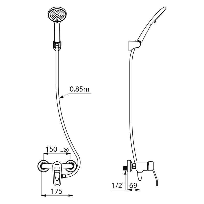 Auto-draining shower kit with mechanical mixer - scheme