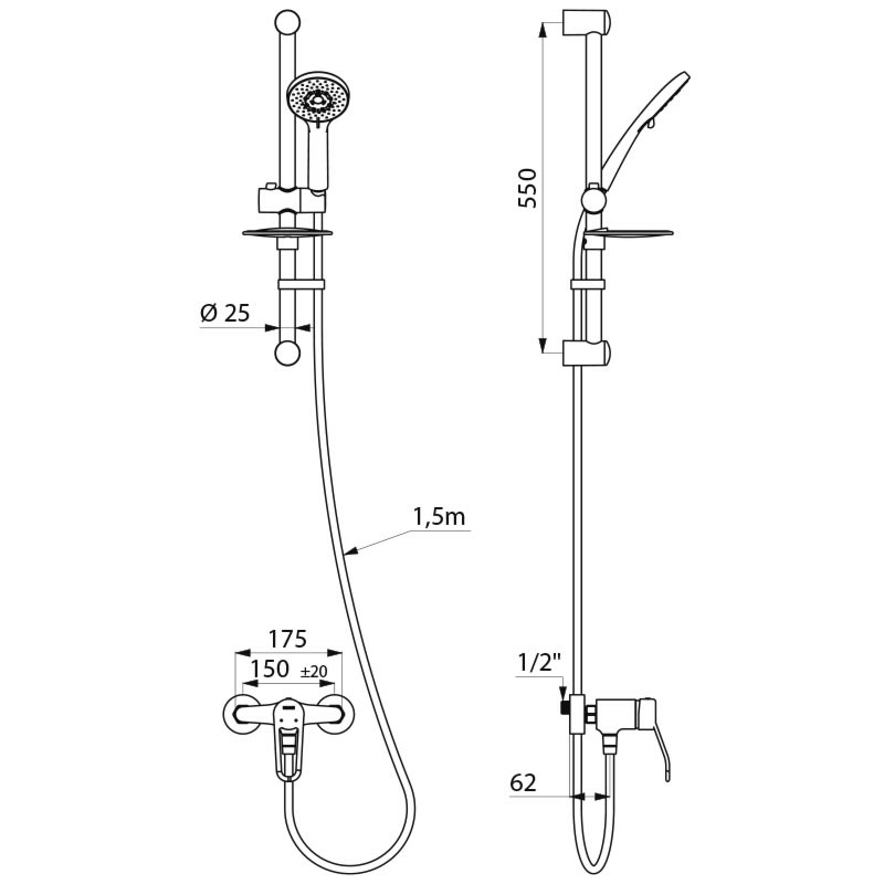 Shower kit with mechanical mixer - scheme