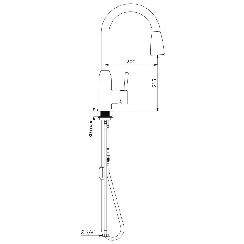 Mechanical mixer with retracting hand spray - scheme