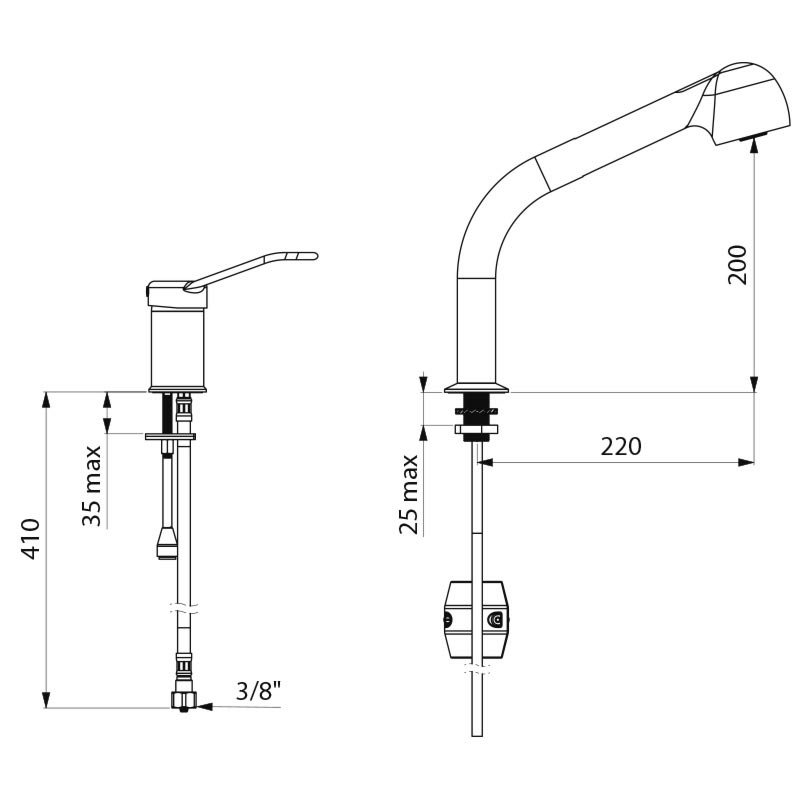 Pressure-balancing mixer set and column with retracting hand spray - scheme