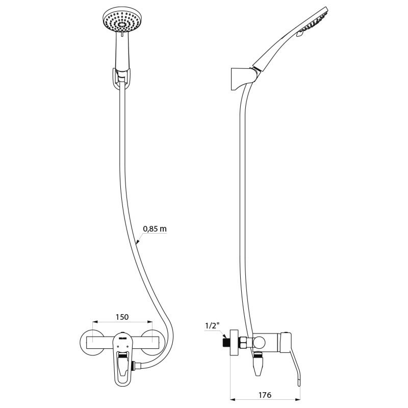 Auto-draining shower kit with mechanical pressure-balancing (EP) mixer - scheme