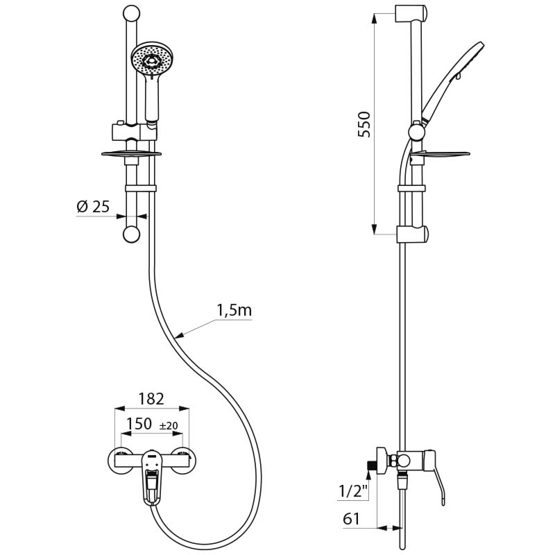 Shower riser rail with mechanical mixer - scheme