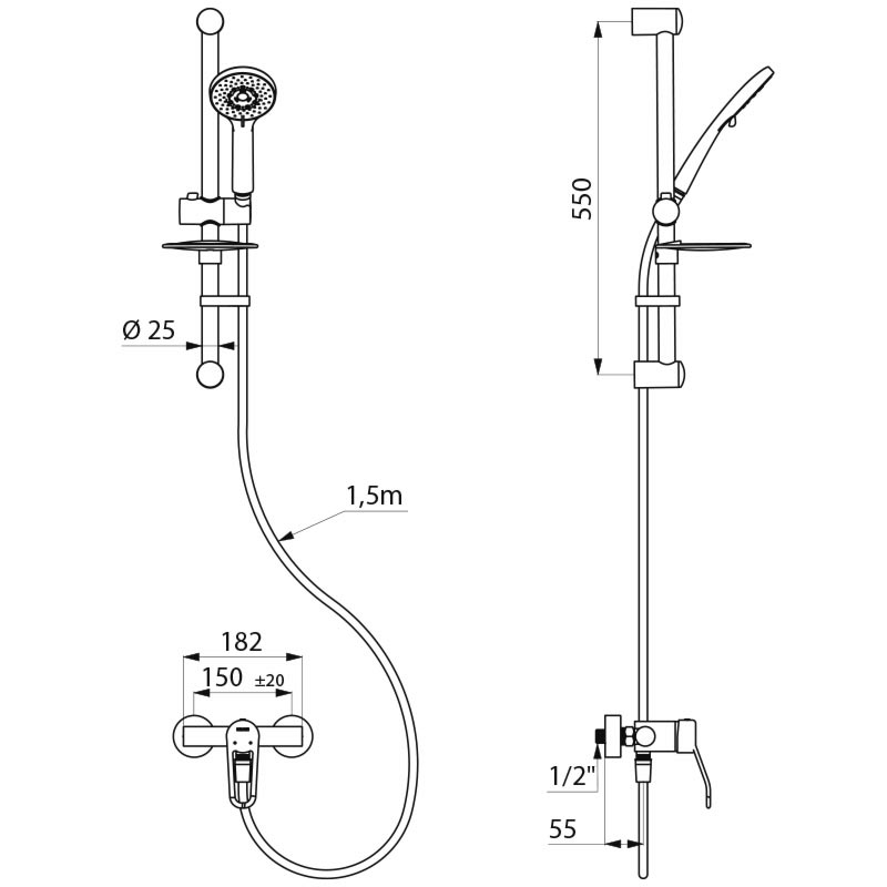 Shower riser rail with mechanical mixer - scheme